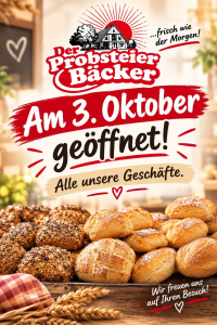 Der Probsteier Bäcker hat am Tag der deutschen Einheit geöffnet