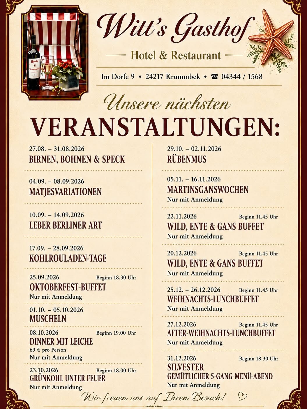 Witt's Gasthof: Veranstaltungen im 2. Halbjahr